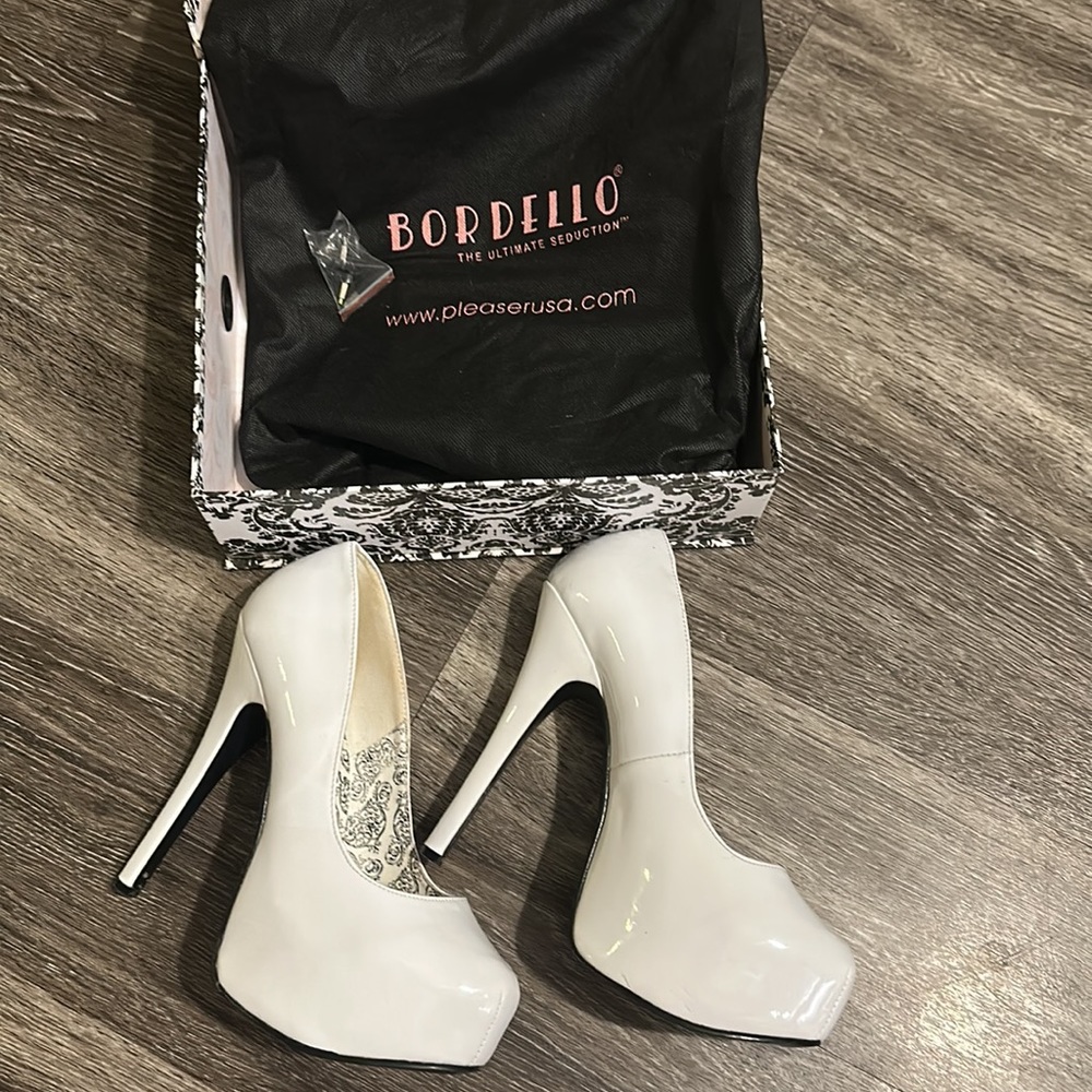 White Bordello Pleaser Pumps - Authentic!!